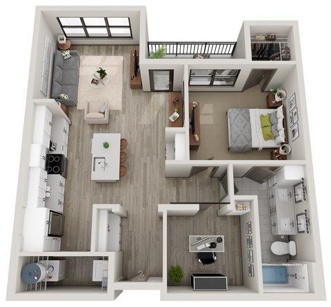 Floor plan for 1 bed, 1 bath, 891 sqft